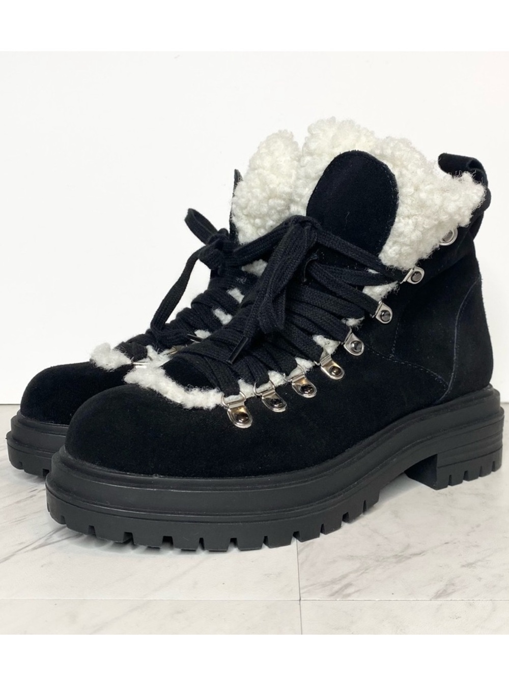 New! Steve Madden Resa Faux Shearling Lace Up Boot 6